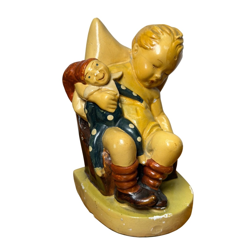 Vintage 1942 B Hummel Herbert Dubler Chalkware Boy Sleeping with Clown Figurine
